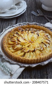 French Apple Tart On A Silver Tray