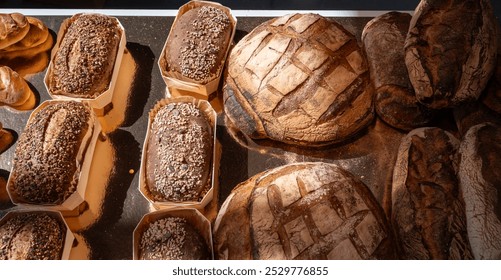 French artisan bakery in Bordeaux, fresh baked rye and wheat bread and baguettes, France, french food - Powered by Shutterstock