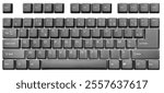 French AZERTY keyboard is used in France and Belgium. The top view of keys, from a classic black desktop keyboard, is isolated on white. Complete alphabet and numbers. High-resolution image.