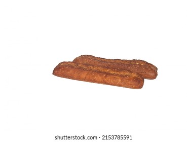 French baguette, bread baguette, crispy rye flour baguette isolated on white background