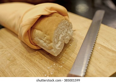 French Baguette For Breakfast Meal On Buffet Line