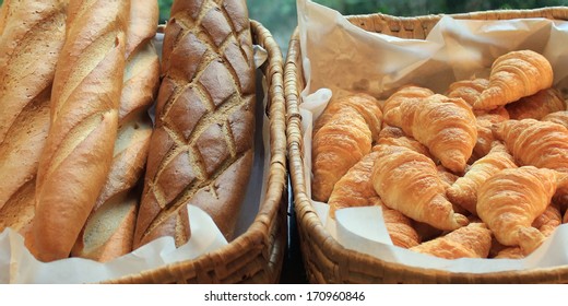 French Baguette And Croissant On Buffet Line