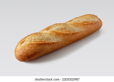 French Baguette Made Of Wheat Flour With A Crisp Golden Crust On A White Background