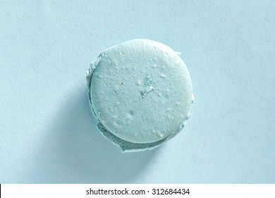 French Blue Macarons On Blue Background 