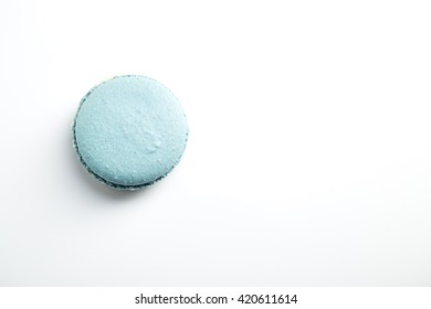 French Blue Macarons On  White Background