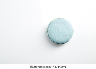 French Blue Macarons On  White Background