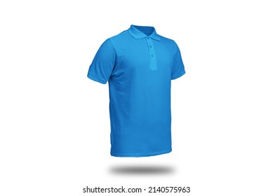 French Blue Polo Shirt With Ghost Model Concept Floating In Plain Background