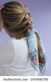 French Braid With Floral Silk Hair Scarf