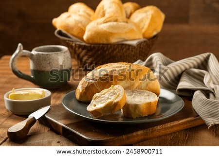 French bread in the basket with rustic background