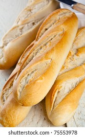 French Bread On A Rustic Table
