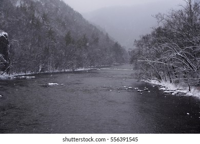 French Broad River Flowing In Winter