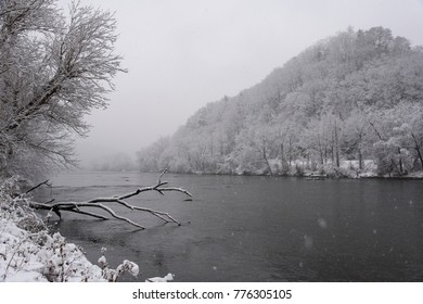 French Broad River With Snowy Mountains
