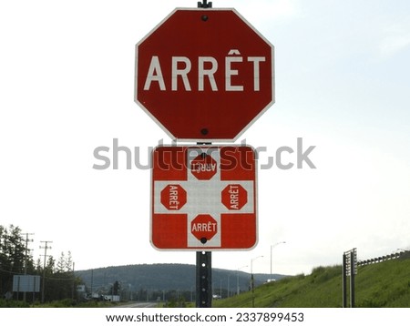 French Canadian four-way stop road sign