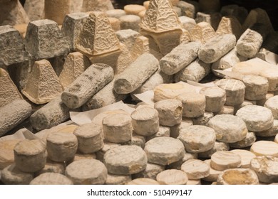 French Cheeses At Market Lyon France