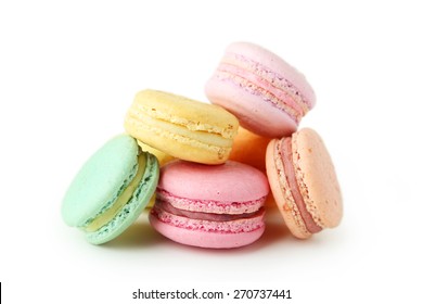 French Colorful Macarons Isolated On White