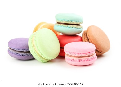 French Colorful Macarons Isolated On White