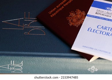 French Election.  Polling Card, Passport And Bible.  France. 06-30-2019