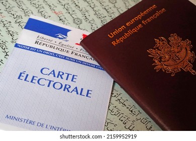 French Election.  Polling Card, Passport And Quran.  05-30-2019