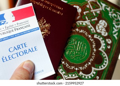 French Election.  Polling Card, Passport And Quran.  05-30-2019