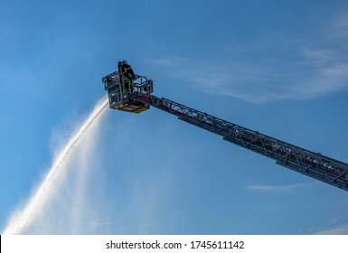 French Firefighter In Action On The Large Scale