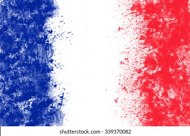 French flag created from splash colors blue white red 