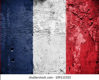 The French Flag Painted On Grunge Wall