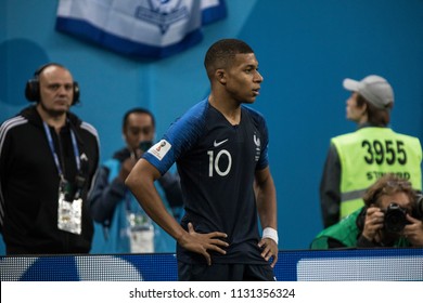 French Footballer Kylian Mbappé During A 1/2 Final Football Match At World Cup 2018 France-Belgium. Saint-Petersburg Stadium, 10th Of July, 2018. 