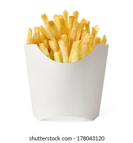 French Fries In Blank Fry Box Packaging Template Mockup Collection Isolated On White Background