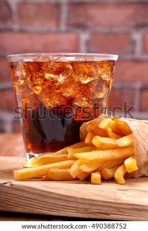 French fries and coke with ice