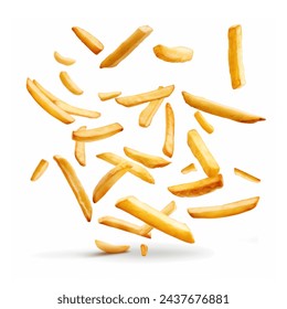 French fries flying in air, isolated on white background. Potato chips floating. - Powered by Shutterstock