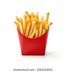 French fries or fried potatoes in a red carton box - Shutterstock ID 2362563021