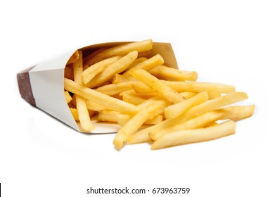 French Fries Or It Fry In A Container, Placed On A White Background.