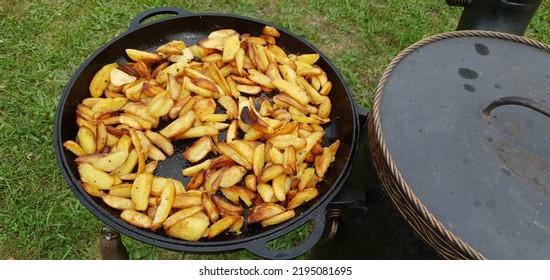 French Fries Are Grilling In Field Kitchen.