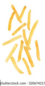 Pommes frites einzeln auf weißem Hintergrund