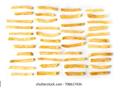 French Fries Isolated On White Background. Top Flat View.