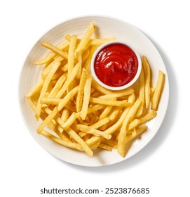 french fries and ketchup isolated on white background, top view - Powered by Shutterstock