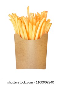 french fries in a paper cup on a white background