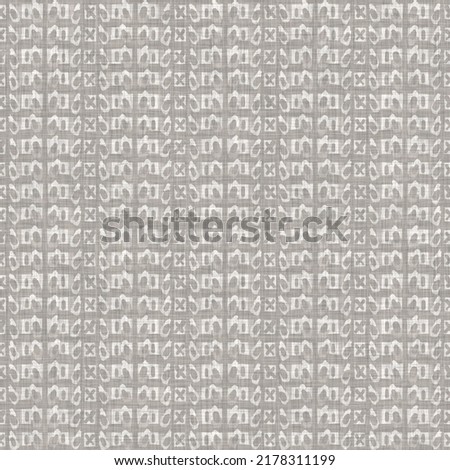 French grey doodle motif linen seamless pattern. Tonal country cottage style abstract scribble motif background. Simple vintage rustic fabric textile effect. Primitive drawing shabby chic cloth.