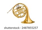French horn brass musical instrument watercolor illustration on white background