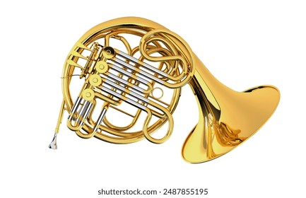 French horn brass musical instrument watercolor illustration on white background