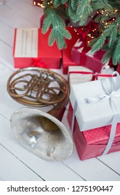 French Horn And Christmas Decorations