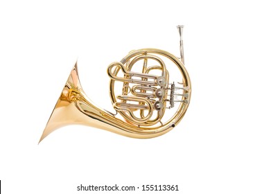 French horn on a white background - Shutterstock ID 155113361