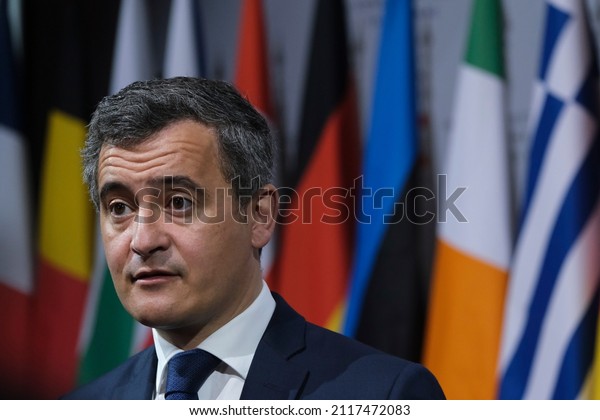 French\
Interior Minister Gerald Darmanin speaks during a doorstep ahead of\
an Informal meeting of European Ministers responsible for home\
affairs, in Lille, France, 03 February 2022.\
