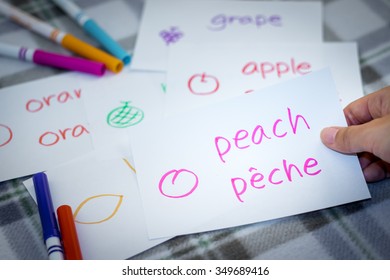 French; Learning New Language With Fruits Name Flash Cards