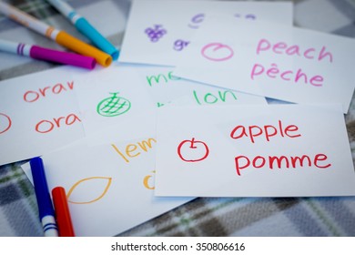 French; Learning New Language With Fruits Name Flash Cards