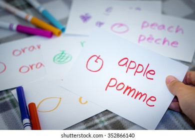 French; Learning New Language With Fruits Name Flash Cards