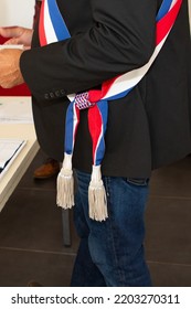 French Man Mayor Tricolor Scarf During An Official Celebration In France Town Hall