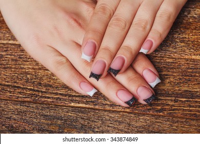 Two Colors Nail Design Black French Nails French Nails Bilder Stockfoton Och Vektorer Med Shutterstock