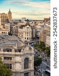 French and neoclassical style buildings in the urban center of the city of Madrid, Spain.