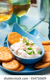 French Onion Dip With Crackers.selective Focus